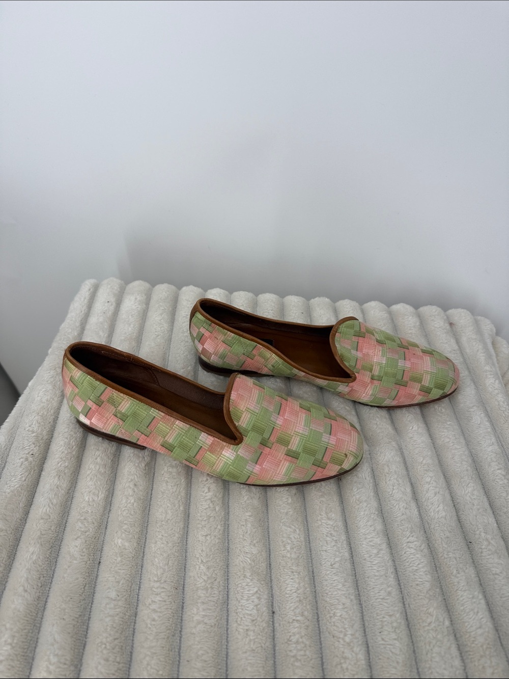 Zalo Woven Pastel Slip-On Loafers in Pink and Green size 8.5